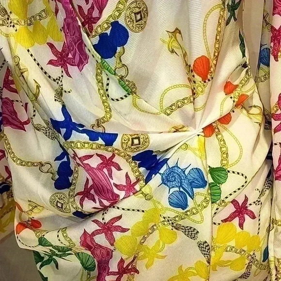 BOOHOO shell print plunge long sleeves shirt dress NWT (D158 5.4.12) - Picture 2 of 9